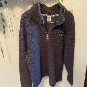 Victoria’s Secret PINK Quarter Zip O Ring Boyfriend Sherpa Jacket